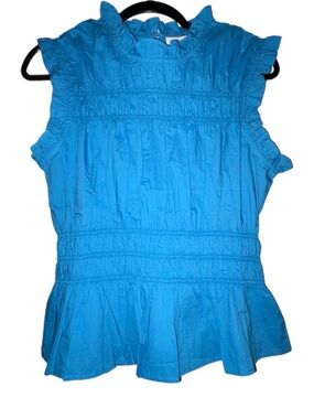 Skies Are Blue Blue Ruffled Sleeveless Smocked Peplum Top - Women Medium New
